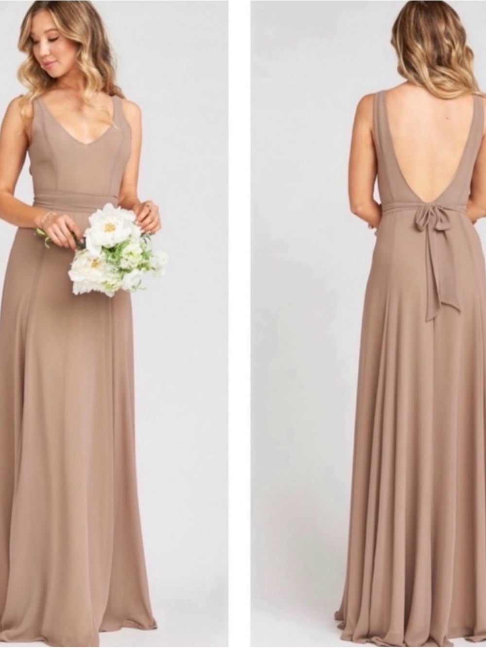 Show Me Your Mumu Jenn Maxi Dress Dune Chiffon XS Wedding Guest Bridesmaid Gown